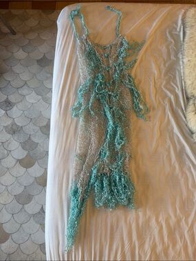 One of One Ibiza Net Knit Dress in Turquoise and Silver